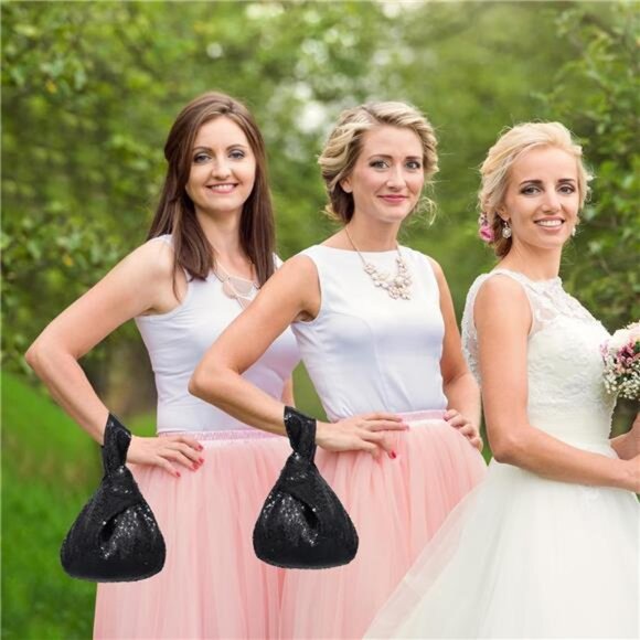 Black Sequin Evening Wristlet Bag Glitter Clutch Purse Sparkly  Pouch for Women - Picture 3 of 7